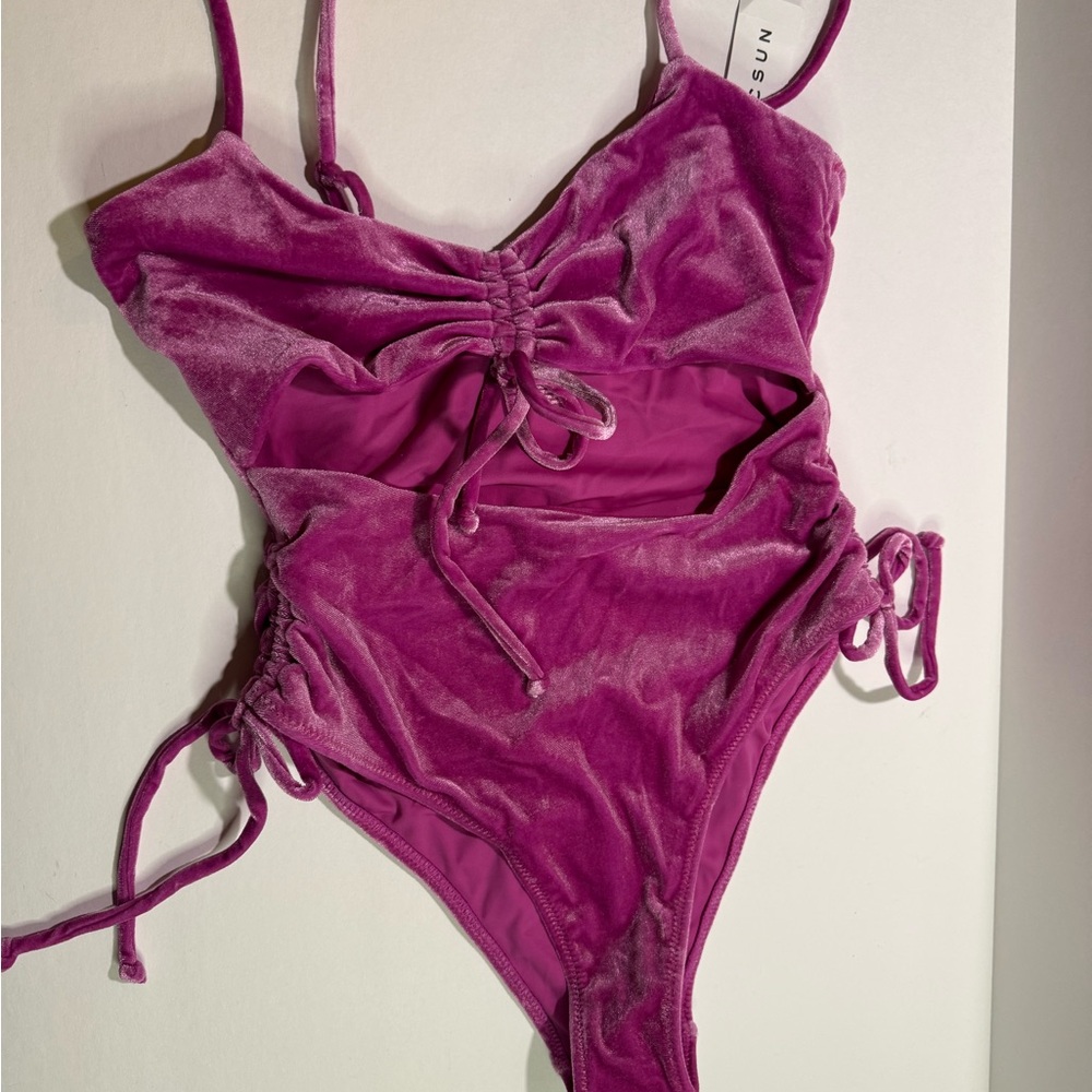 Kendall & Kylie Magenta Velvet One Piece Swimsuit